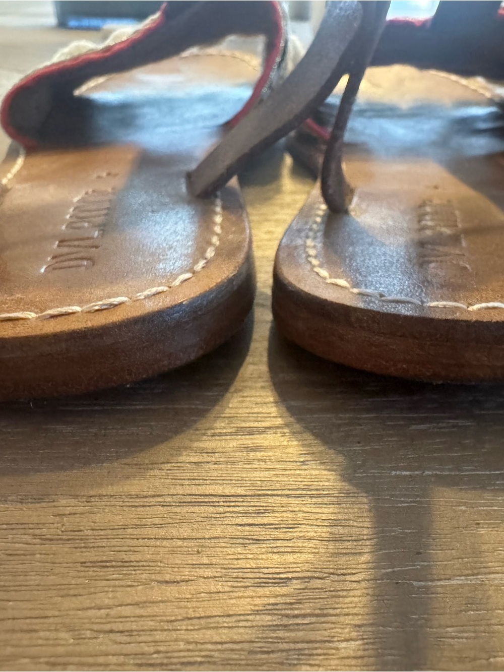 Anthropologie DVLPMNT Brown Genuine Leather Pom-Pom & Embroidered Sandals - Picture 7 of 14